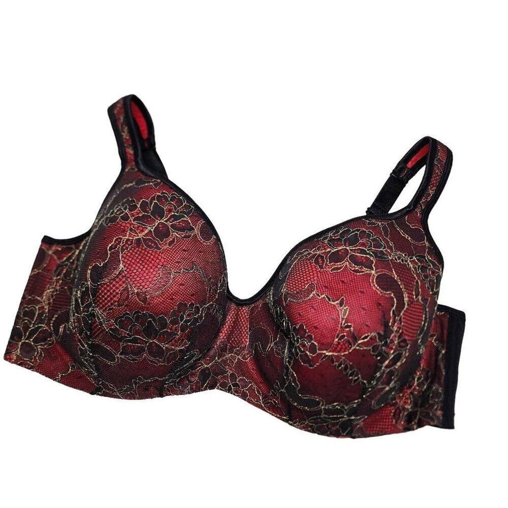 Cacique Women's Intimates, Full Coverage Black & Red Padded Lace Bra, Sz 44DD